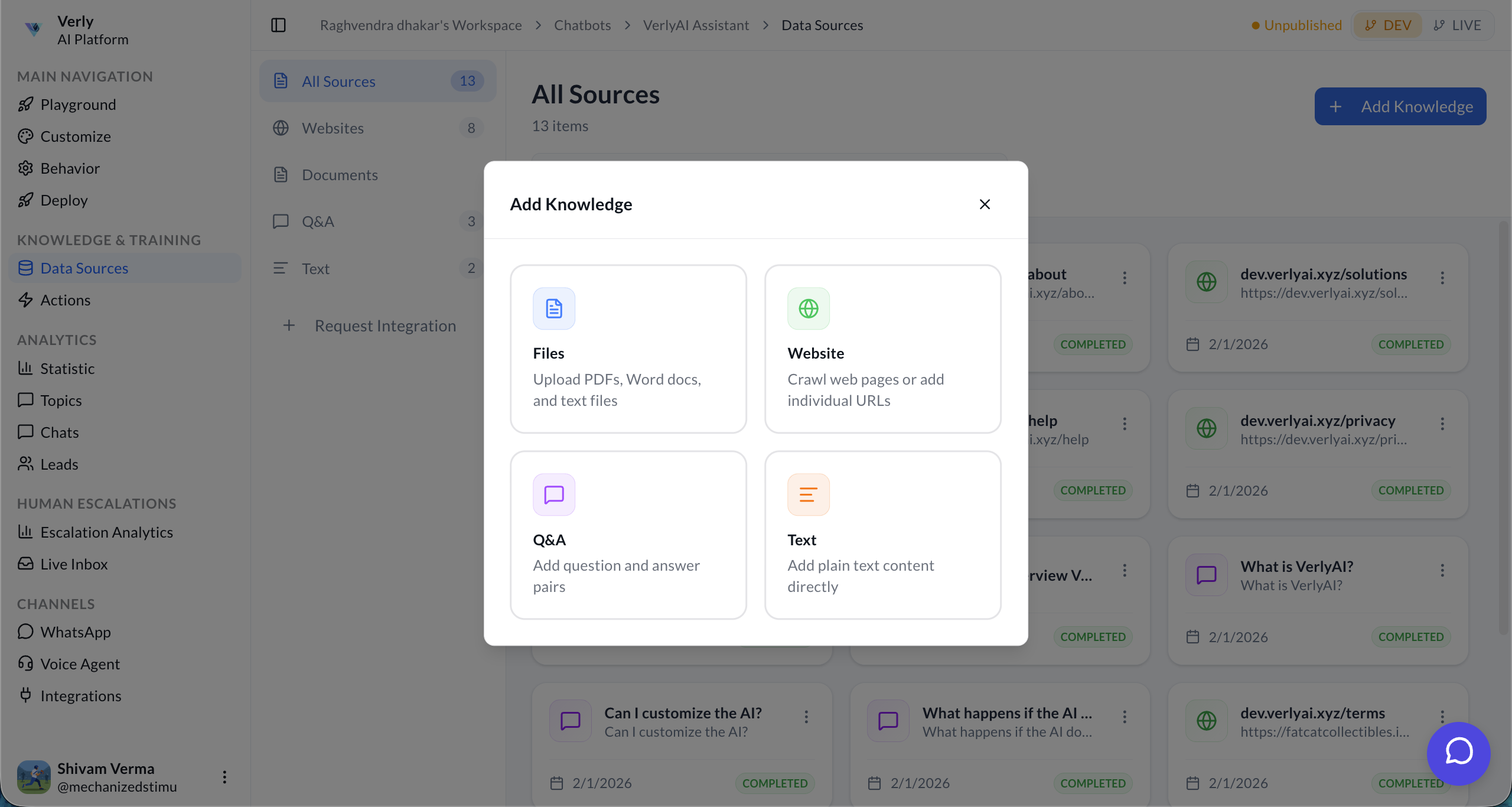 Add Knowledge Options