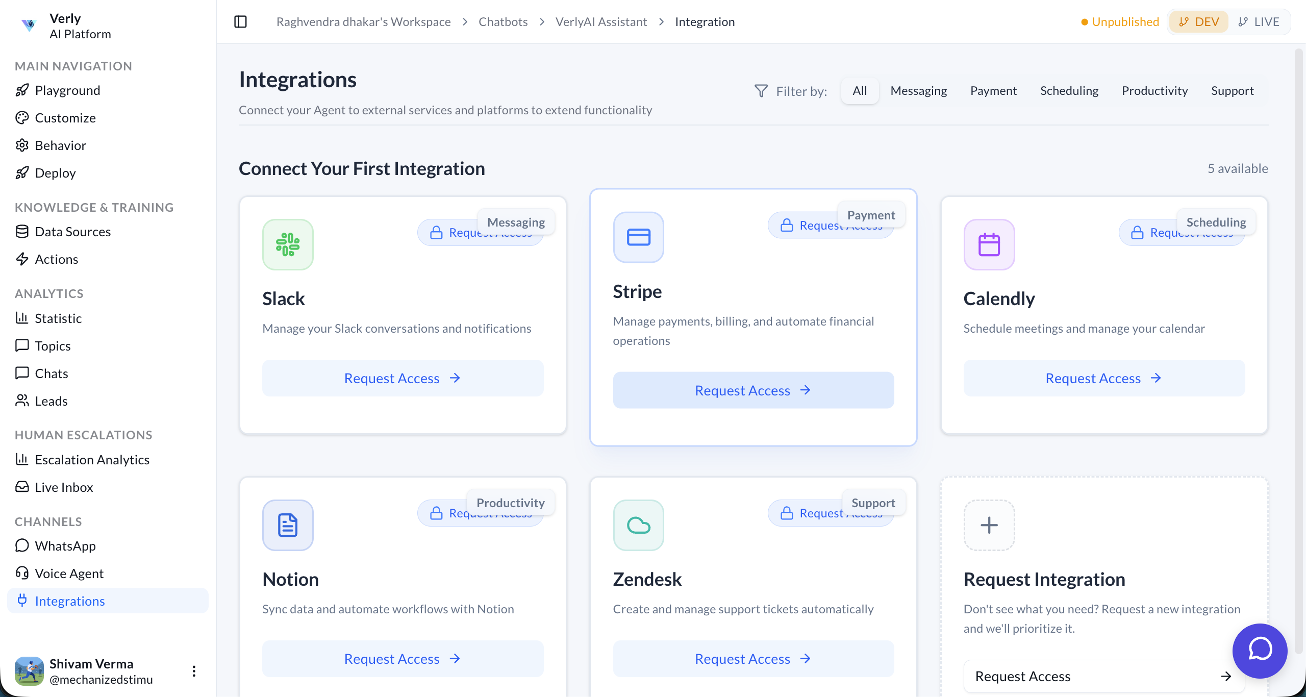 Integrations Dashboard