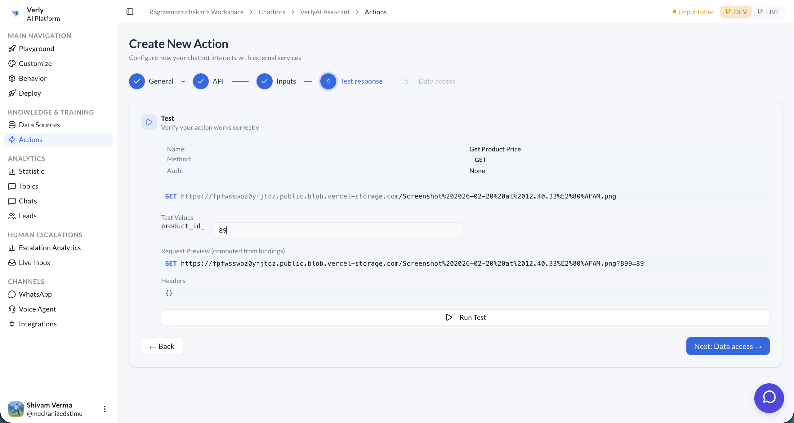 Create New Action – Parameters