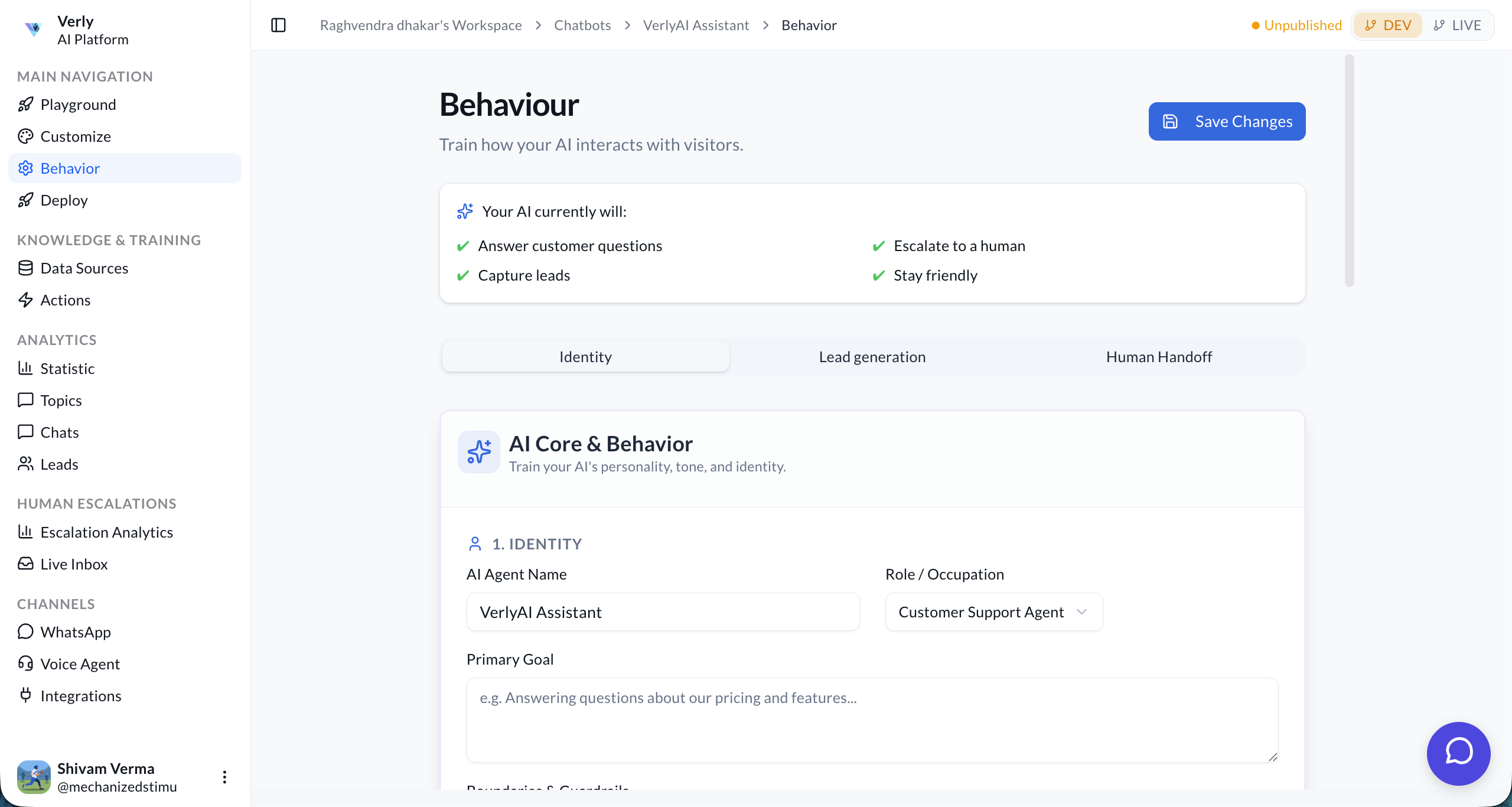 Agent Behaviour Dashboard
